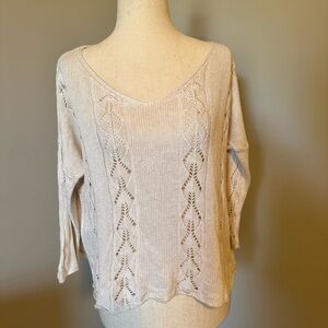OS Brandy Melville cream vneck light crochet sweater